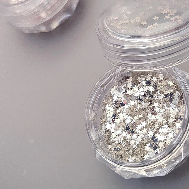 1mm Mini Sparkling Star Nail Glitter Sparkling Pentagram Nail Decoration Nail Salon Design Cute Accessories DIY Nail Art Design Peaceful Pleasures Health and Wellness Silver