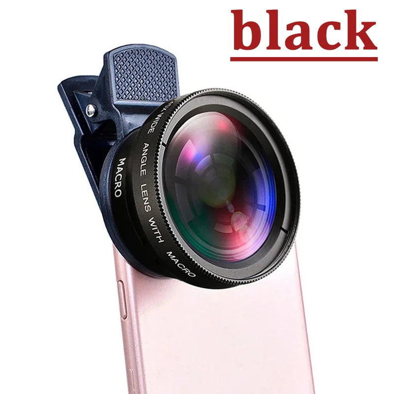 2 IN 1 Lens Universal Clip 37mm Mobile Phone Lens Professional 0.45X 49uv Super Wide-Angle + Macro HD Lens For iPhone Android Peaceful Pleasures Health and Wellness Black