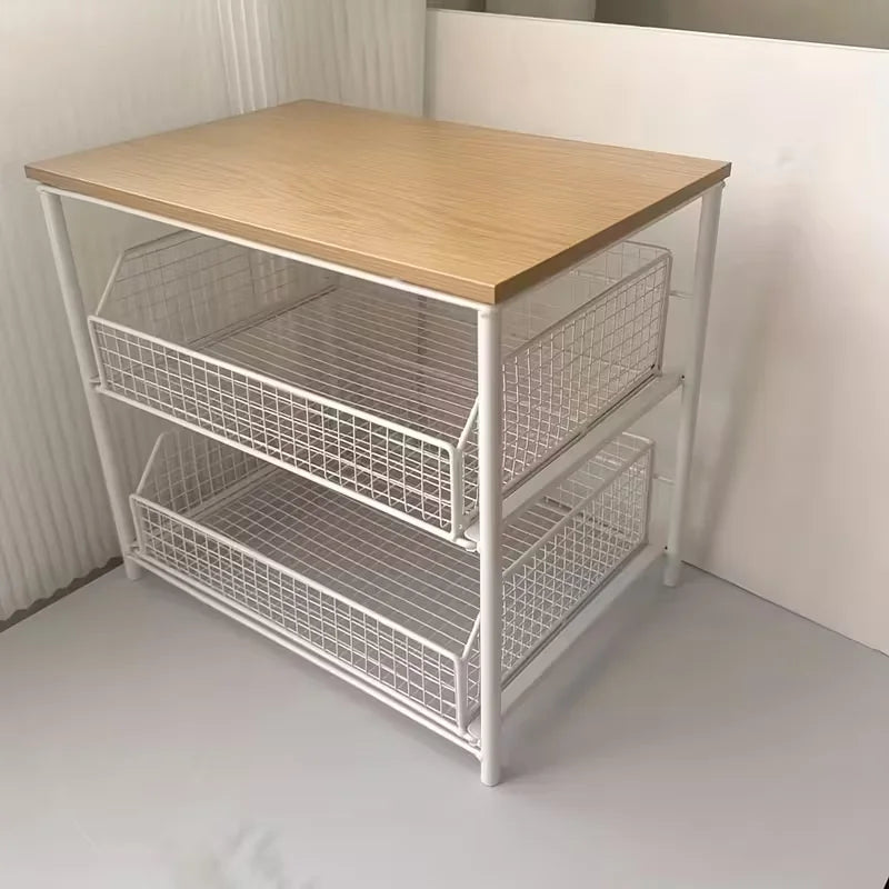 Kitchen Countertop Organizer with Drawer & Metal Basket