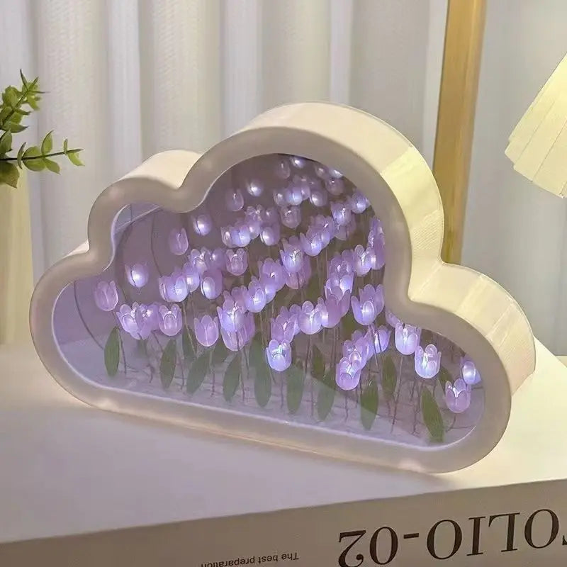 Cloud Tulip Nightlight DIY Handmade Mirror Material Package Romantic Flower Sea Atmosphere Light Desktop Ornament Creative Gifts Peaceful Pleasures Health and Wellness PURPLE