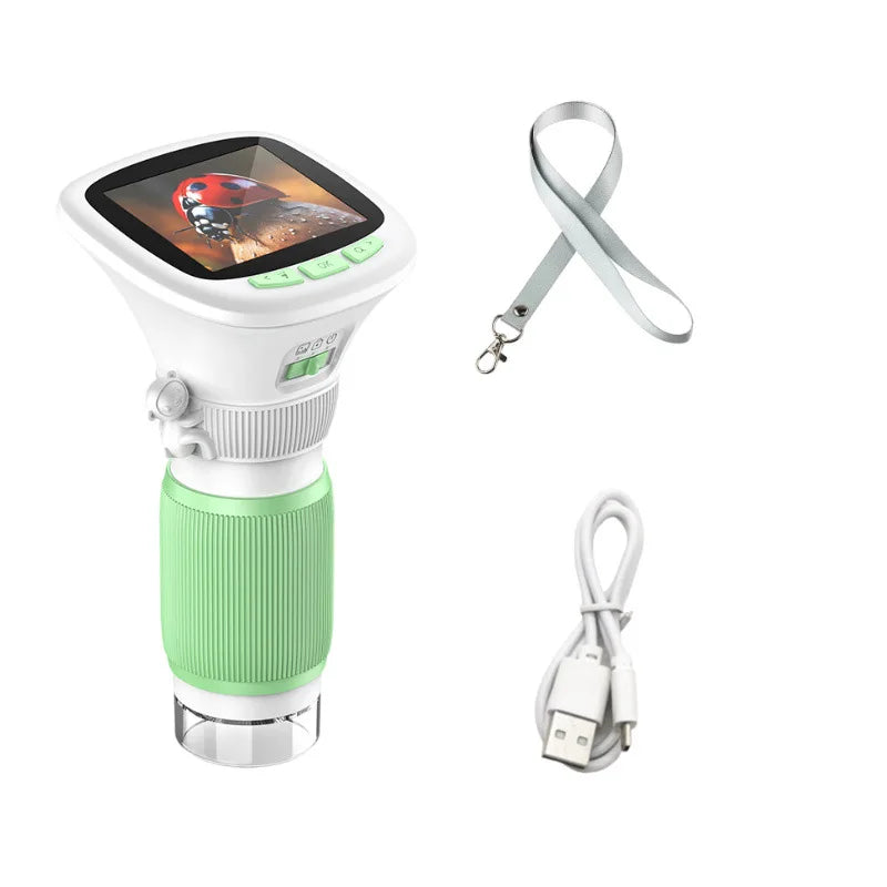 Handheld Microscope with 2.4-Inch High-Definition Screen, Rotating Focus, High Magnification Photography, Scientific Instrument Peaceful Pleasures Health and Wellness green