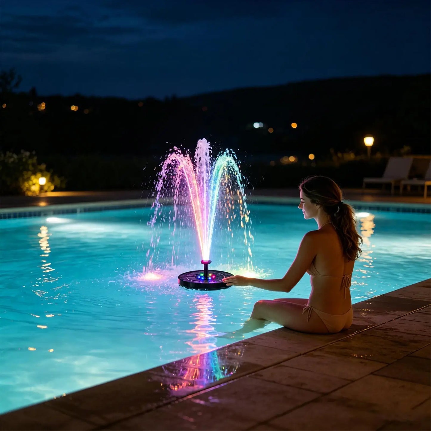 Floating Solar Bird Bath Fountain with LED Lights Water Pump for Outdoor Garden, Pool Fountain for Backyard Patio Fish Tank Deck Peaceful Pleasures Health and Wellness