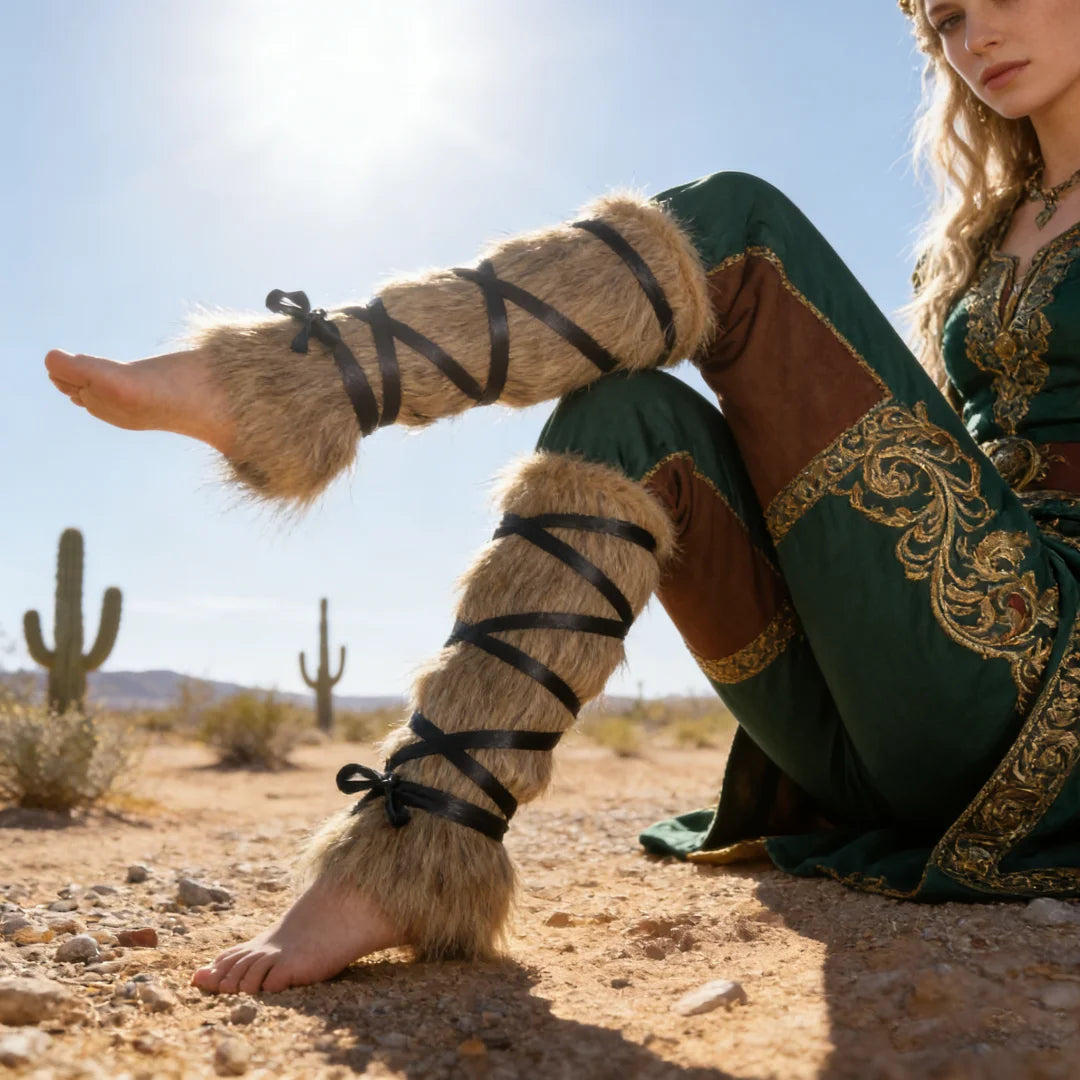 Medieval Imitation Fur Warm Leggings Furry Boots Cosplay Vikings