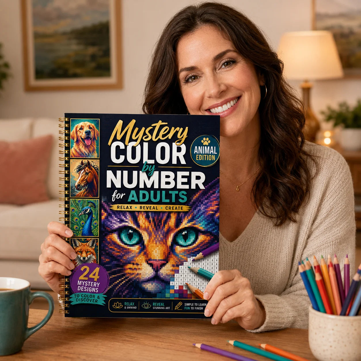 Mystery Number Adults A4 Spiral Coloring Book Animal Edition 24