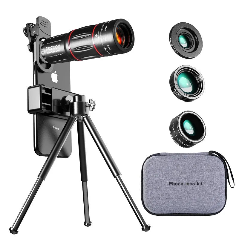 28X Lens Telescope Phone Camera Lens For Cellphone Wide Angle Lens Macro Telephoto Lens Zoom Phone Camera Fish eye Lens Phone Peaceful Pleasures Health and Wellness 28X Suit