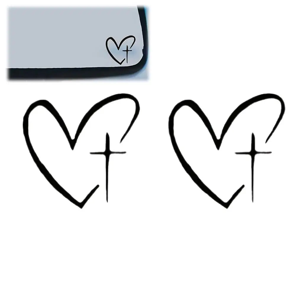 Heart Cross Car Mirror Stickers – Waterproof Religious Vinyl Decal