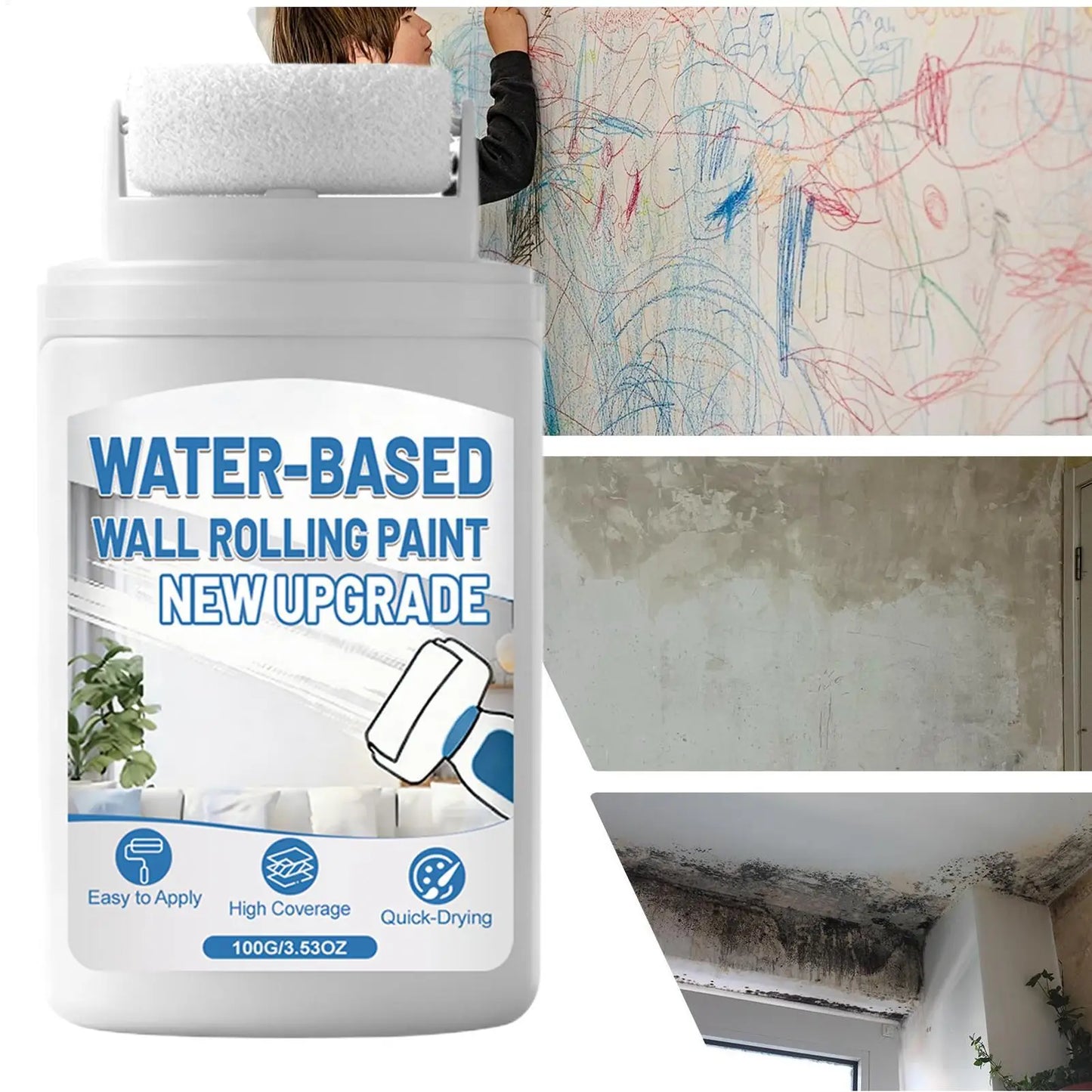 100g Fast-Dry White Touch-Up Paint with Built-In Roller Touch-Up Wall Paint Peaceful Pleasures Health and Wellness
