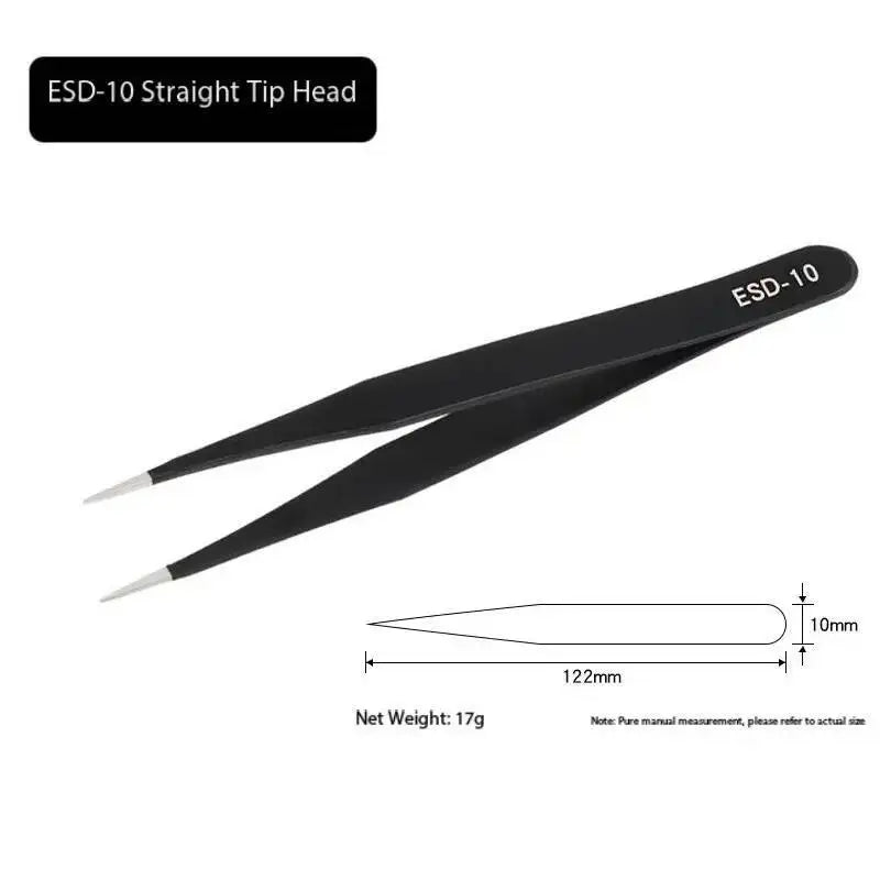 Anti-static ESD Tweezer Black Stainless Steel Straightflat Round Bent