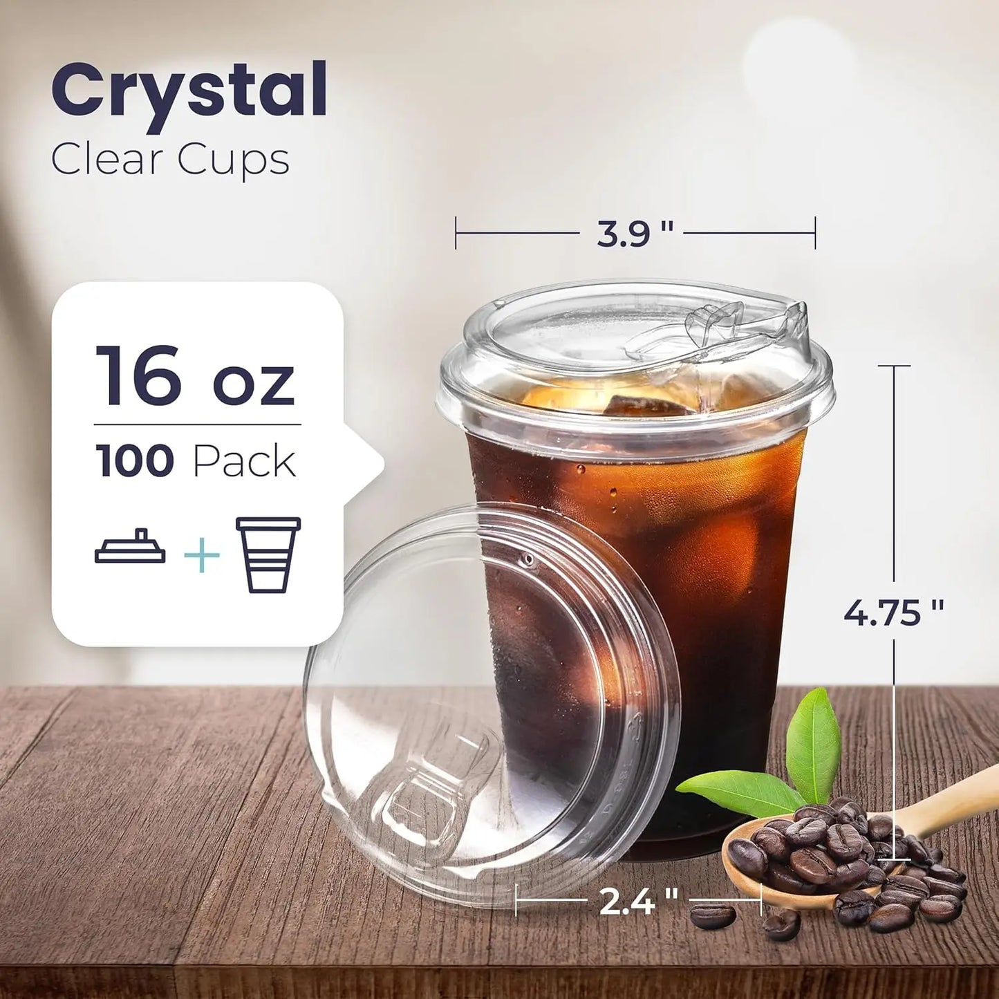 100 Pack 12/16/20/24 oz Clear Plastic Cups with Strawless Sip Lids Disposable Coffee Cups with Lids To Go Cups for Iced Coffee Peaceful Pleasures Health and Wellness 16OZ 100pcs