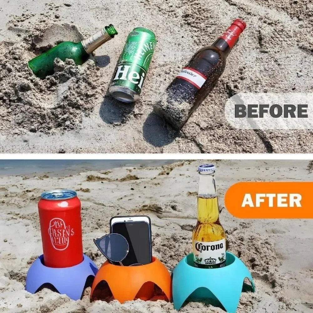 Beach Sand Cup Holder Set with 5 Stackable Cups | No-Spill