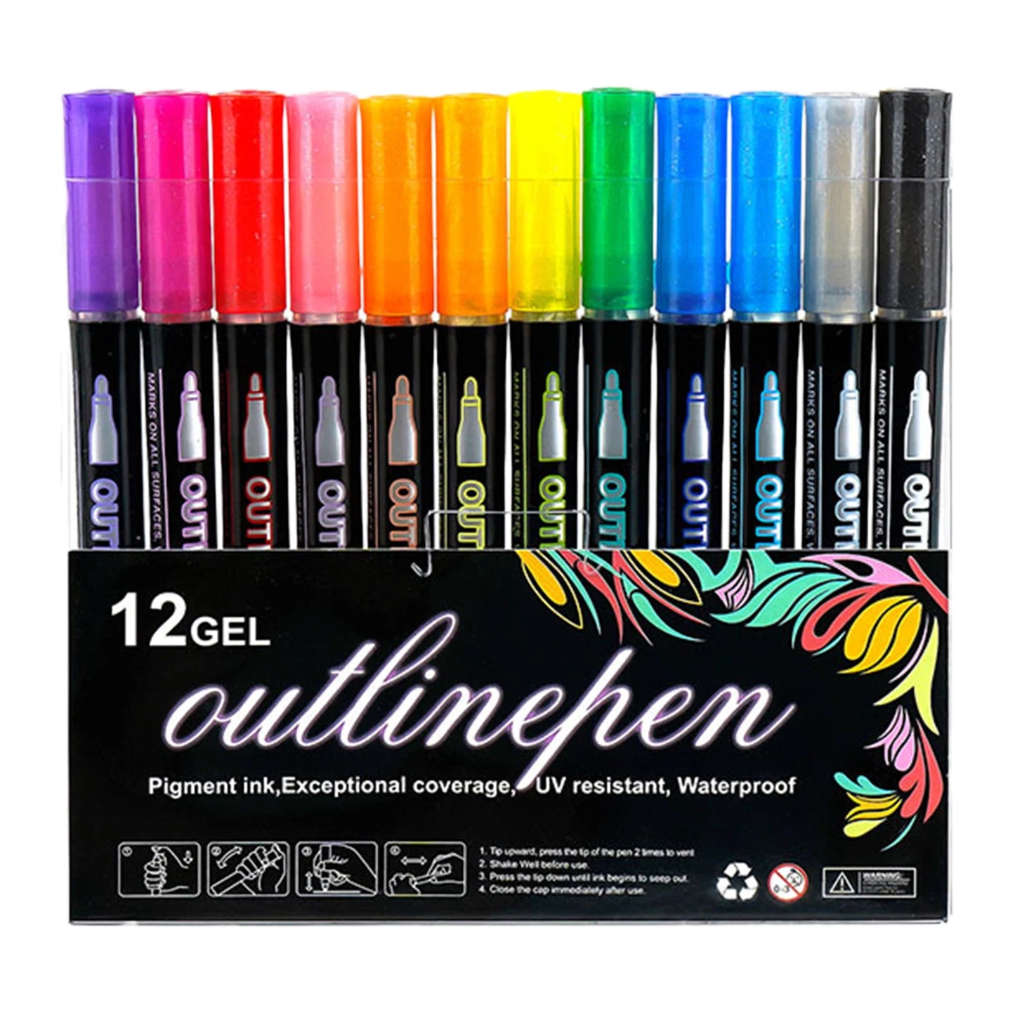 Self-Outline Metallic Glitter Pens Sparkle Doodle Shimmer Marker Drawing Pens for Journaling Coloring Art Planning Supplies Peaceful Pleasures Health and Wellness 12PCS