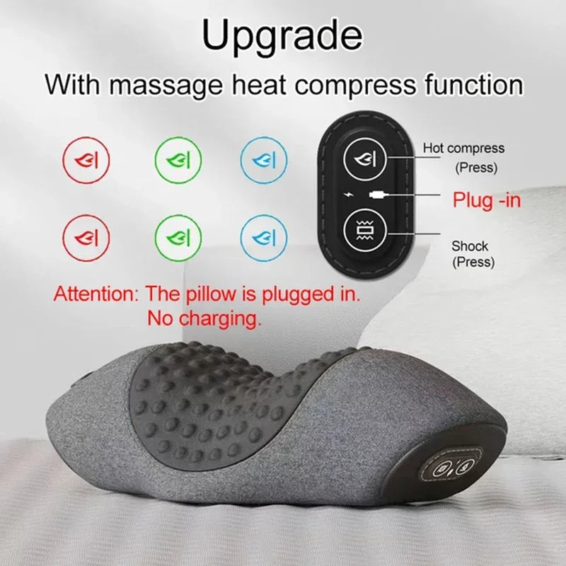 Electric Neck Massager Pillow Cervical Stretcher Heating Vibration Massage Back Traction Orthopedic Sleeping Pillows Support Peaceful Pleasures Health and Wellness Heat-Massage