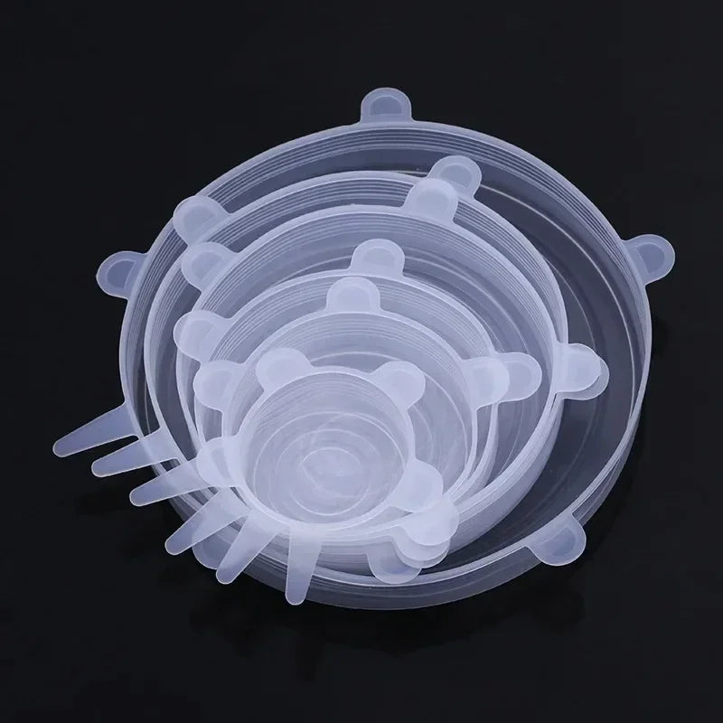 Adjustable Elastic Silicone Lid For Kitchen Accessory Food Storage Container Sealing Food Packaging Lid Accessories. Home Cover Peaceful Pleasures Health and Wellness White-6pcs