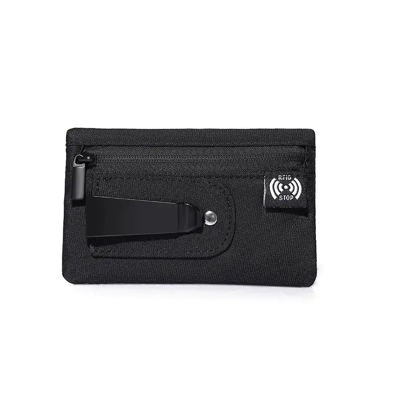 RFID Slim Nylon Wallet with Zipper & Carabiner Clip