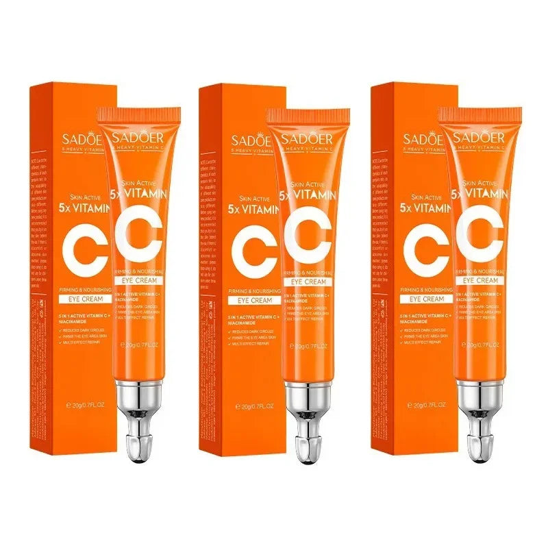 SADOER Vitamin C Eye Cream Anti Dark Circles Eyes Bags Remover Moisturizing Brightening Firming Skin Care Products for Eyes Peaceful Pleasures Health and Wellness 3pcs