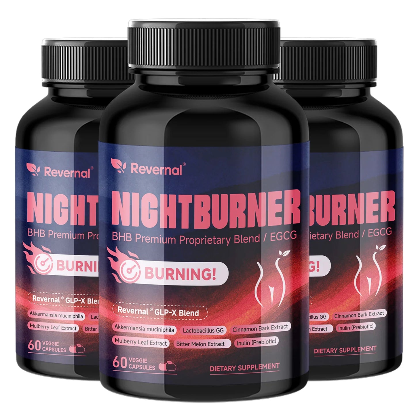 Revernal Night Time Burner Capsules, with BHB Premium Blend, Green Tea, Ginger, Apple Cider Vinegar - Sleep, Energy, 60 Capsules Peaceful Pleasures Health and Wellness 3bottles United States