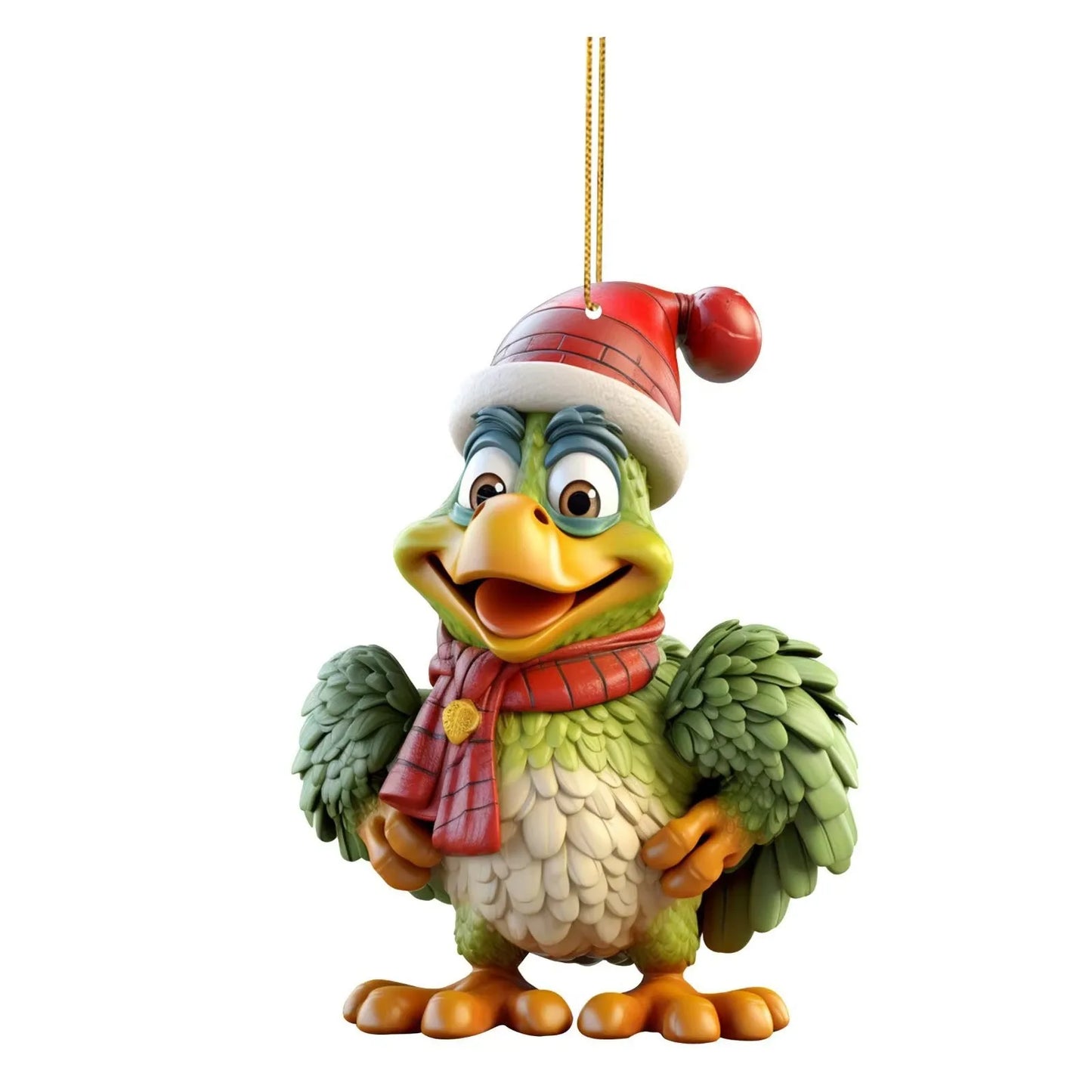 Funny Christmas Rooster Acrylic Ornament – 2D Cartoon Charm