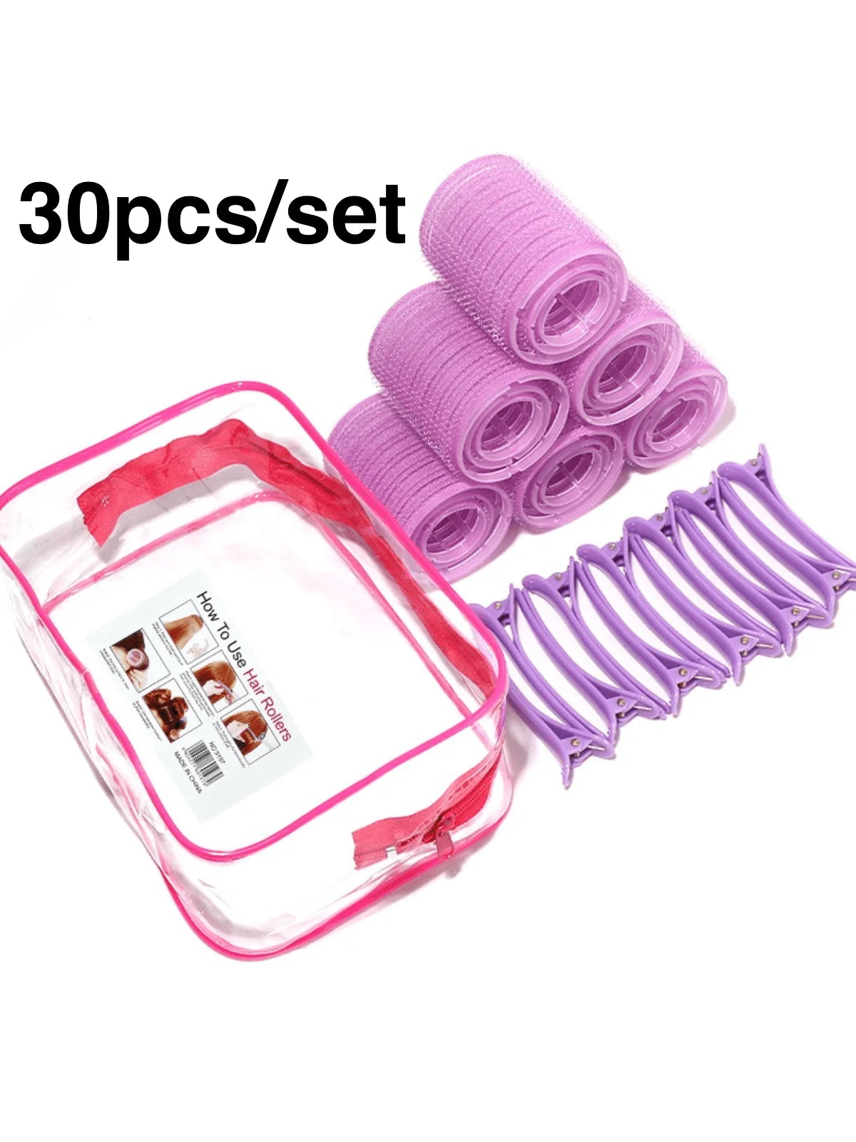 30pcs/set Self Grip Heatless Hair Curling Roller Hair Curlers DIY Hair Styling Accessories For Women Peaceful Pleasures Health and Wellness PURPLE