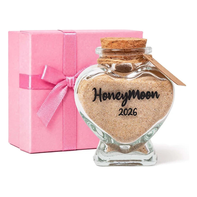 Honeymoon Heart Glass Sand Jar | Wedding Keepsake Pink Gift Wedding Keepsake Jar Peaceful Pleasures Health and Wellness A 2.8 X 2.4 X 1.6 inch