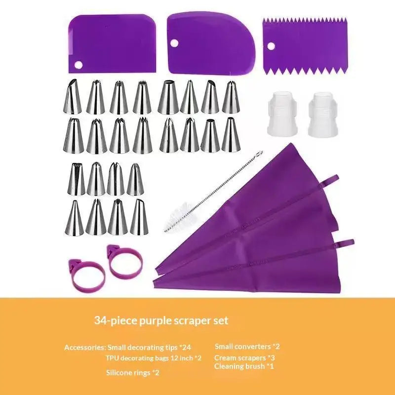 34-Piece Stainless Steel Piping Nozzle Set & Reusable Pastry Bag Cake Decorating Set Peaceful Pleasures Health and Wellness Purple