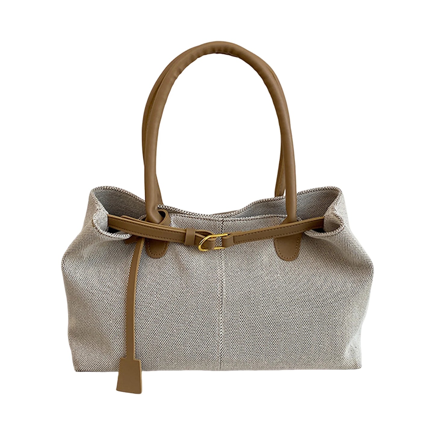 Women's Retro Tote Bag Large Capacity Shoulder Bag Korean Style Durable Polyester Fabric Peaceful Pleasures Health and Wellness Khaki