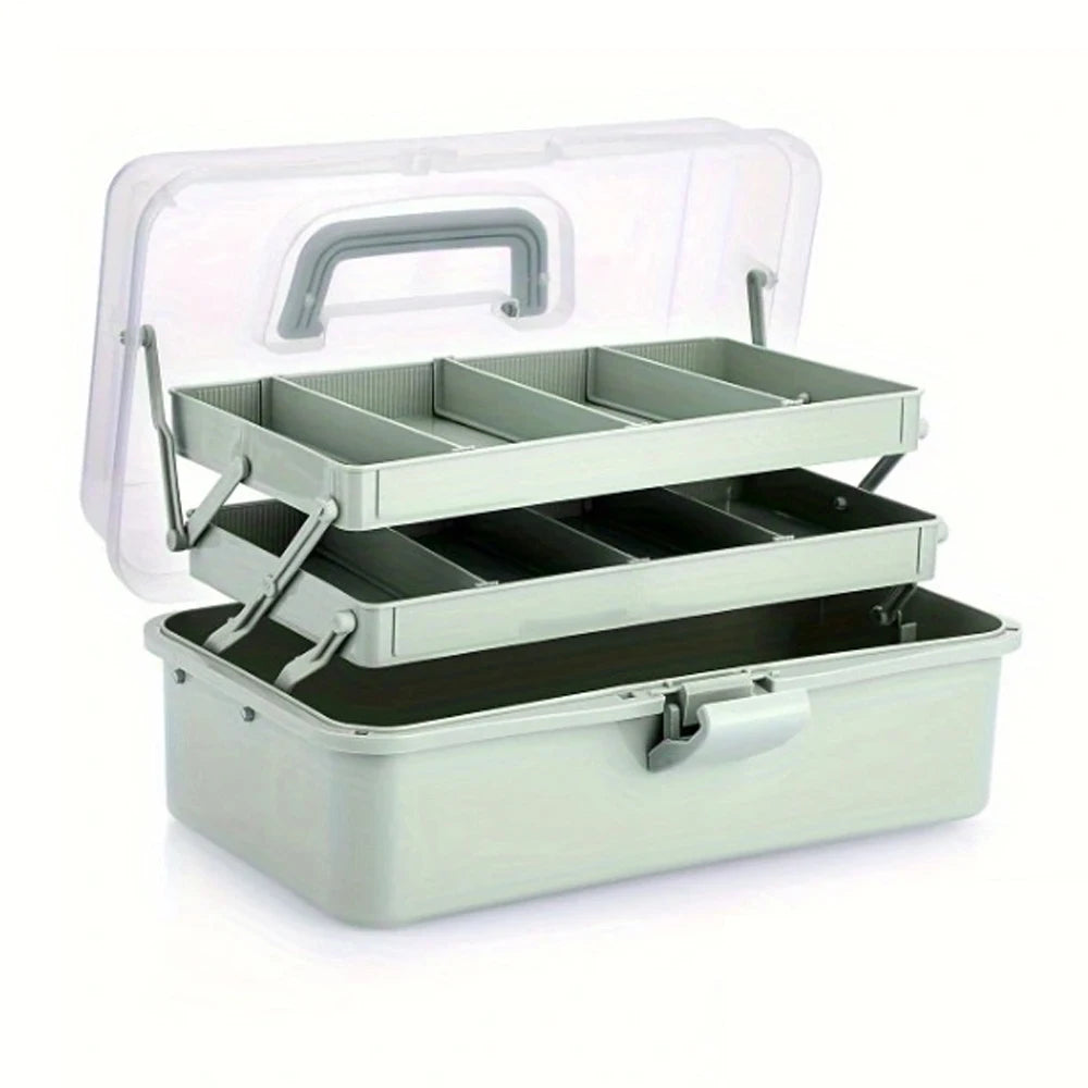 3-Layer Craft Organizer Box with Adjustable Dividers & Handle Craft Storage Organizer Peaceful Pleasures Health and Wellness Light Green