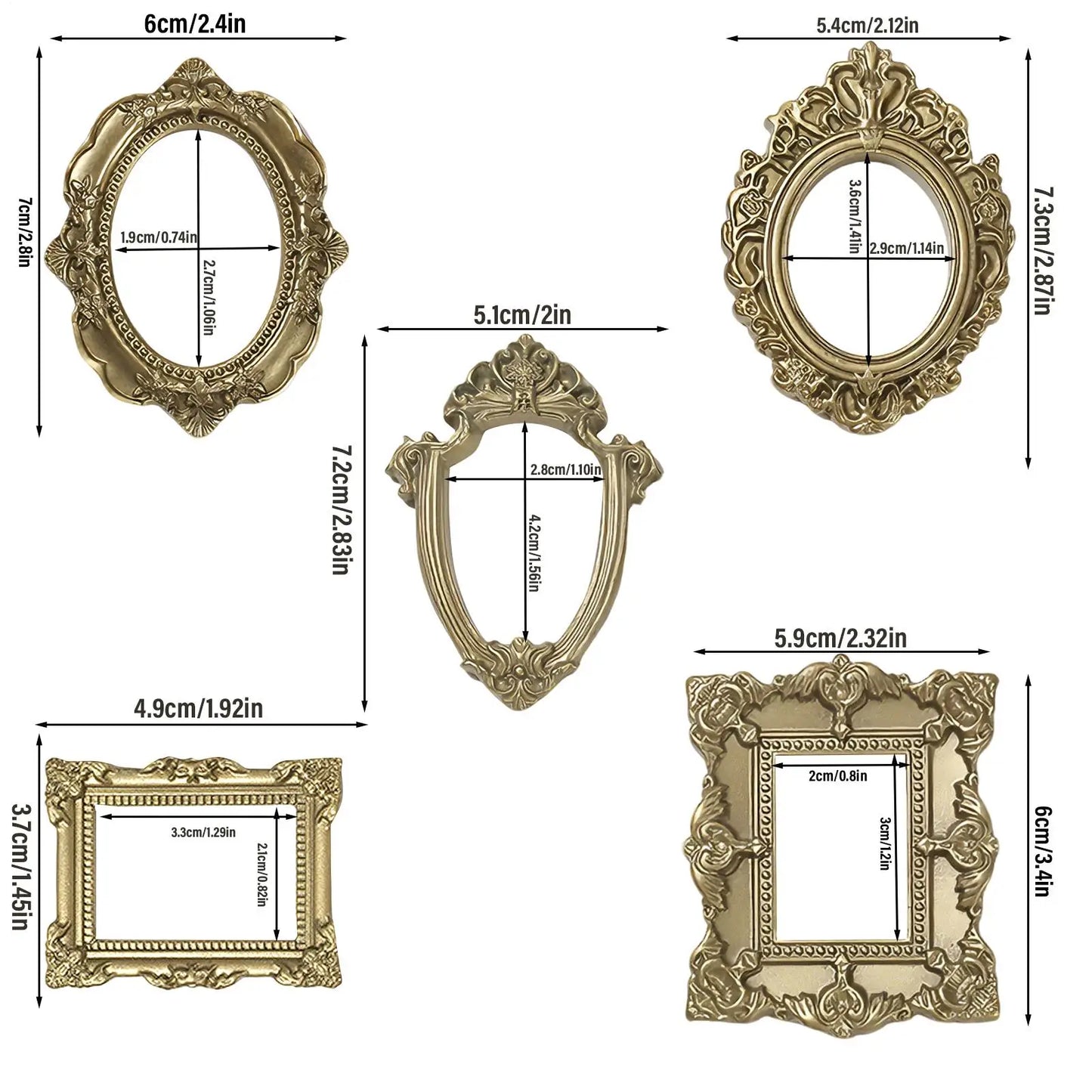 Gold Vintage Mini Photo Frames | DIY Shadow Box Set of 5