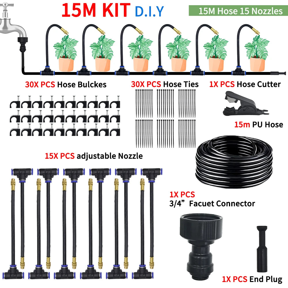 DIY Free Bending Universal Spray Kit For Greenhouse Garden Flowers Plant Watering Irrigation Patio Misting Cooling Peaceful Pleasures Health and Wellness 15M
