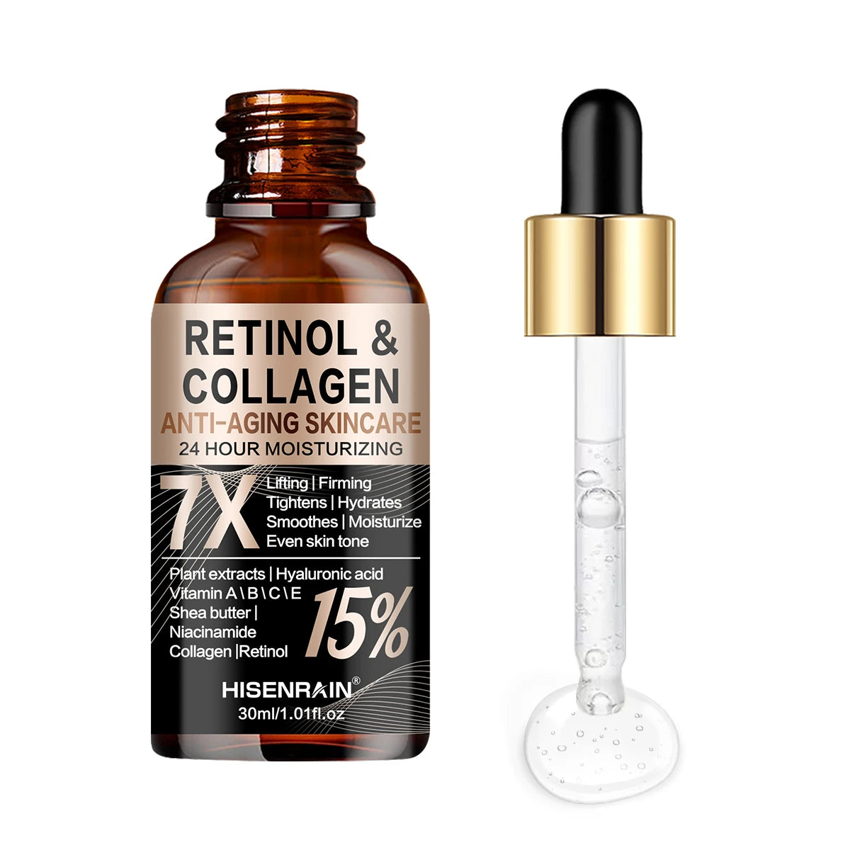 HISENRAIN Retinol Collagen Face Serum - Anti-Aging Intense Moisturizer, Reduce Wrinkles Fine Lines & Firm Skin. Peaceful Pleasures Health and Wellness 30ml