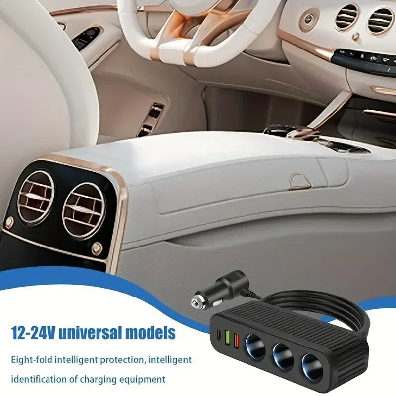 120W 6-in-1 Car Charger Splitter – QC3.0 & PD Fast Charging