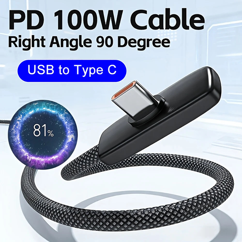 100W USB-C Fast Charging Cable 90° Braided | 1M 1.5M 2M