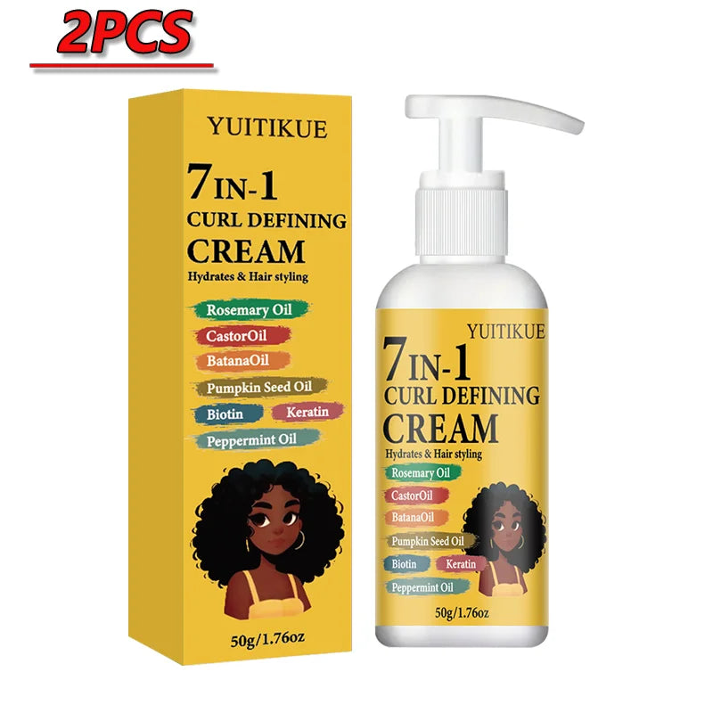 YUITIKUE 7-in-1 Curl Defining Cream with Rosemary Oil Castor Oil Hydrating Hair Styling Cream for Curly Hair 50g Peaceful Pleasures Health and Wellness 2pcs