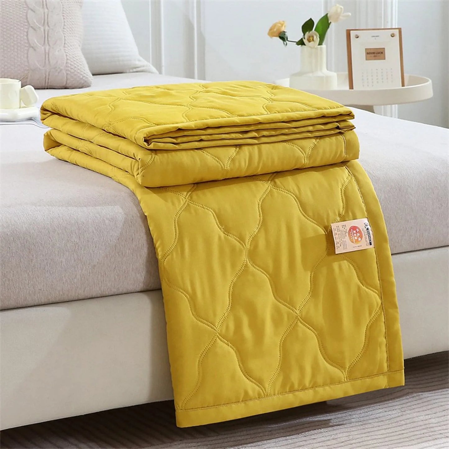 New Double Sided Cooling Blanket Cold Effect Skin-Friendly Conditioning Quilt Spring Summer Breathable Cooler Quilt Peaceful Pleasures Health and Wellness Yellow One Size