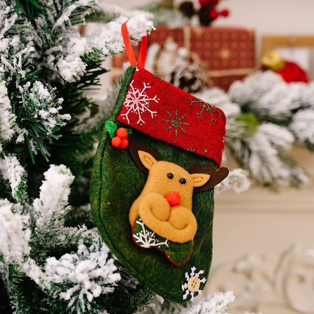 Mini Christmas Stocking Ornaments – Santa, Snowman, Elk & Bear