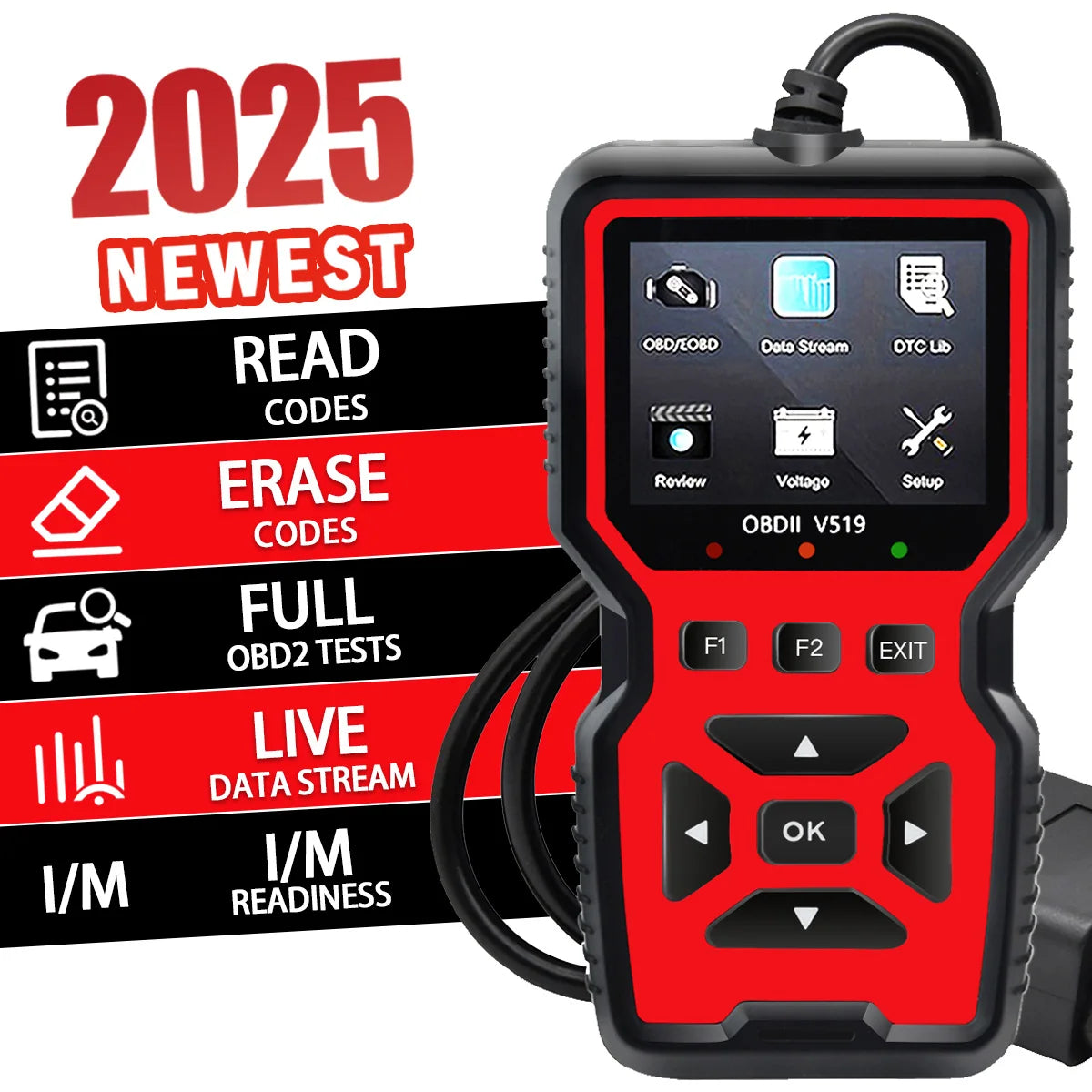 V519 Obd2 Car Scanner Diagnostic Tool, Full Obd2 Function for Cars & Trucks Vehicles since 1996+ Peaceful Pleasures Health and Wellness Red