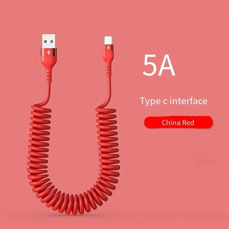 Coiled USB-C Cable 5A 66W Fast Charging 1.5m – Car & Daily