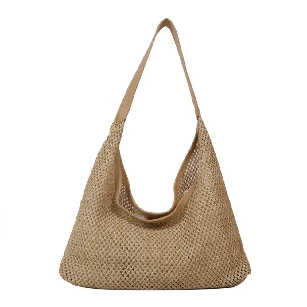 Bohemian Handmade Straw Bucket Bag – Large Beach Shoulder Bag