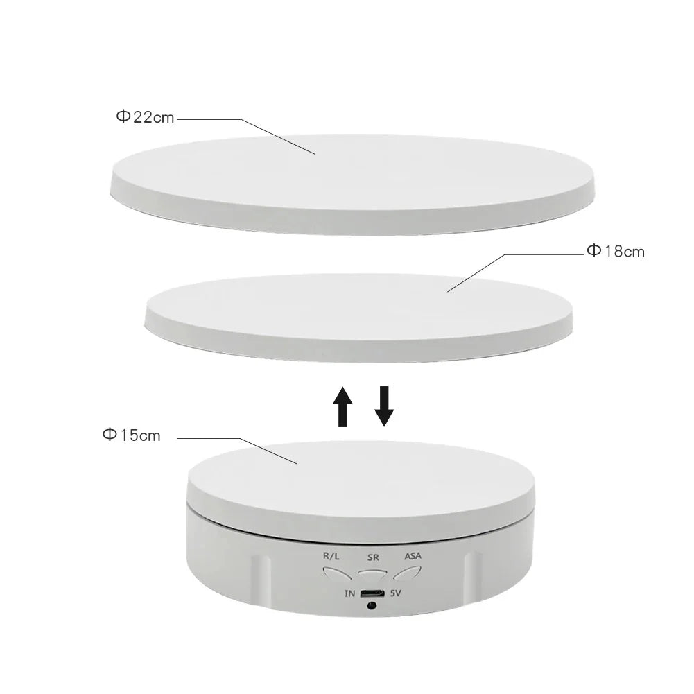 3 Speeds Electric Rotating Visualizer 360° Turntable Regulation USB Charge Display Stand For Video Shooting Prop Jewelry Shoes Peaceful Pleasures Health and Wellness White