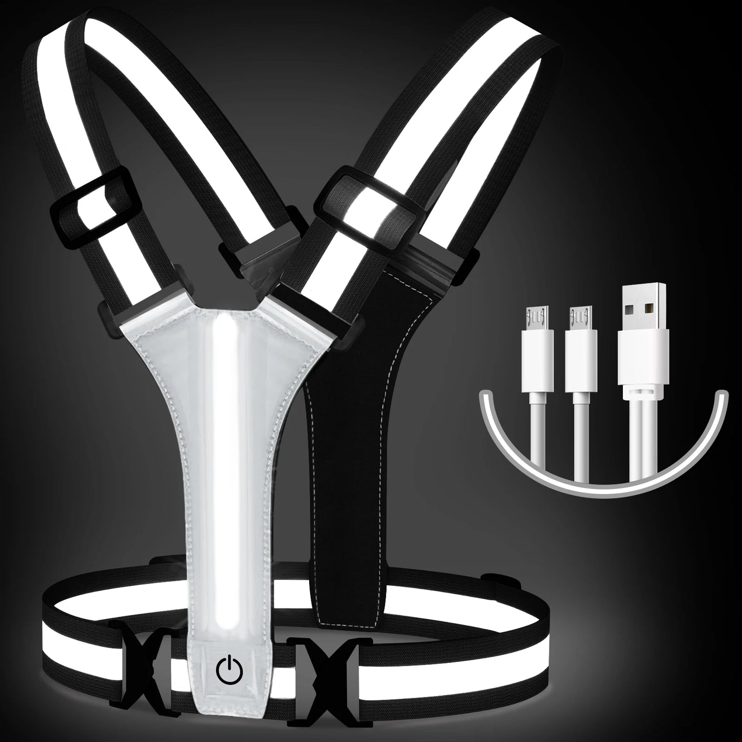 LED Reflective Vest Running Gear USB Rechargeable LED Light Up Vest High Visibility Running Lights for Jogging Running Walking Peaceful Pleasures Health and Wellness White