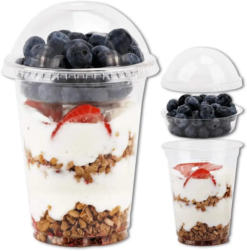 12OZ Clear Cups Disposable Party Cups Parfait Crystal for Pudding Ice Cream Cupcake Iced Coffee Smoothie Juice Soda Cocktail Peaceful Pleasures Health and Wellness Insert Dome 100pcs