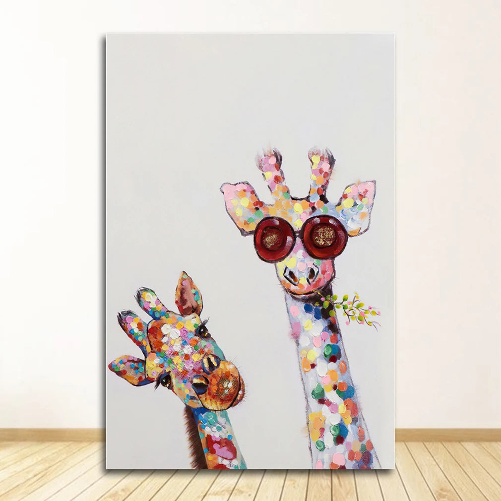 Colorful Giraffe Family Canvas Wall Art Poster | Kids Room Decor