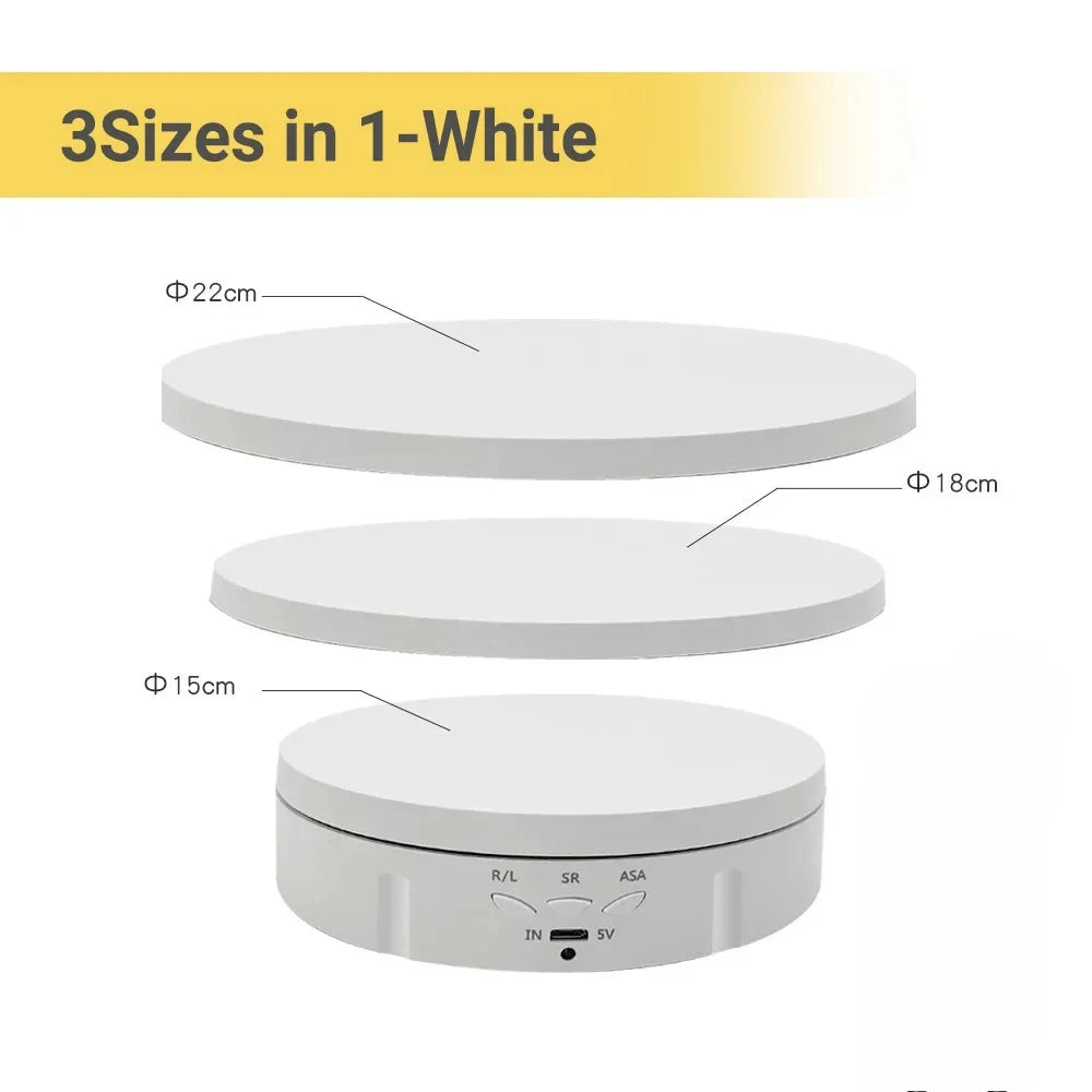 USB-Powered Rotating Turntable with 3 Speed Modes 360° Motorized Display Stand for Product Photography Jewelry&Video Shooting Peaceful Pleasures Health and Wellness 3Sizes in 1 White