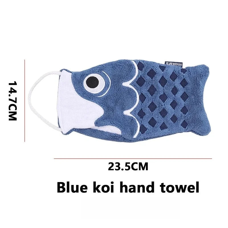 1pc Cartoon Koi Hanging Handkerchiefs for Home Bathroom Children's Super Absorbent Kitchen and Home Square Soft Handkerchiefs Peaceful Pleasures Health and Wellness Blue