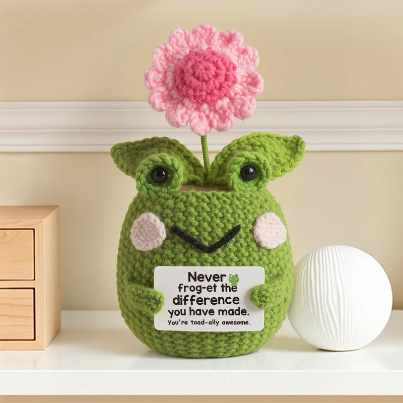 Handmade Crochet Frog Bee Plant Pot Doll | Desk Ornament Gift