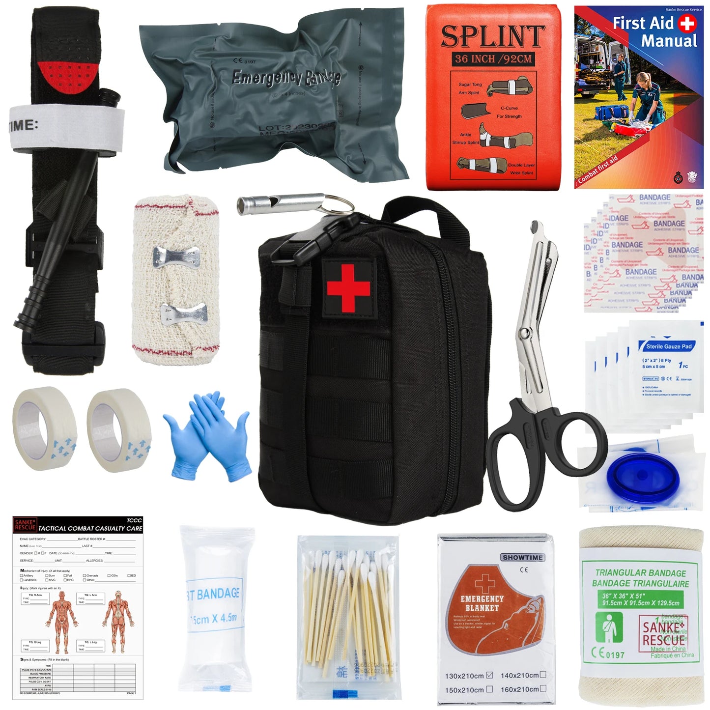 First Aid Kit Outdoor Survival Gear Molle Bag Medical Emergency IFAK Airway Military Tactical Tourniquet Bleeding Israel Bandage Peaceful Pleasures Health and Wellness Black IFAK-D