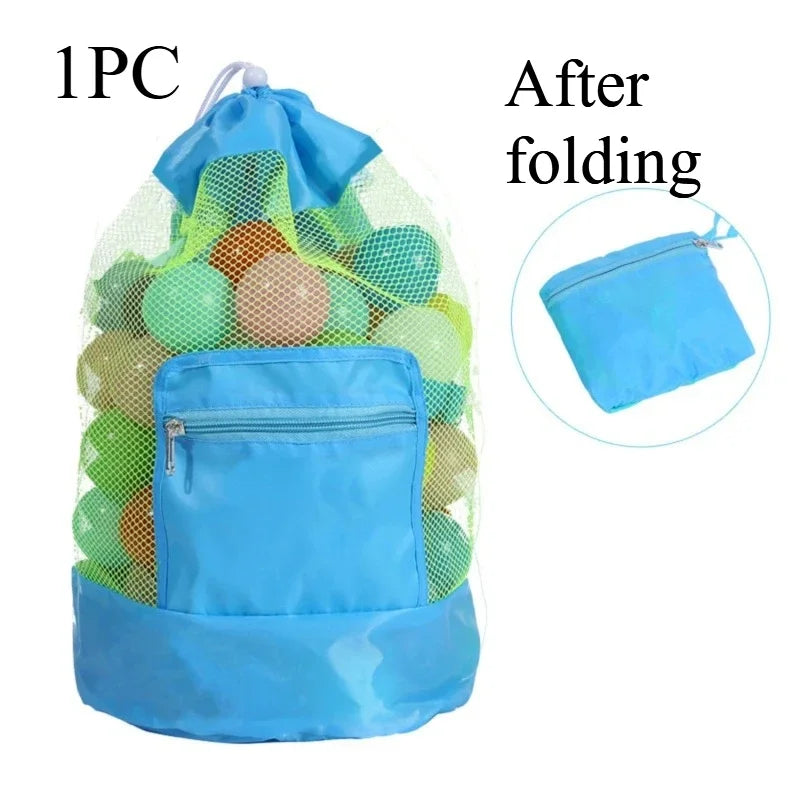 Foldable Mesh Beach Bag | Drawstring Backpack Travel Organizer