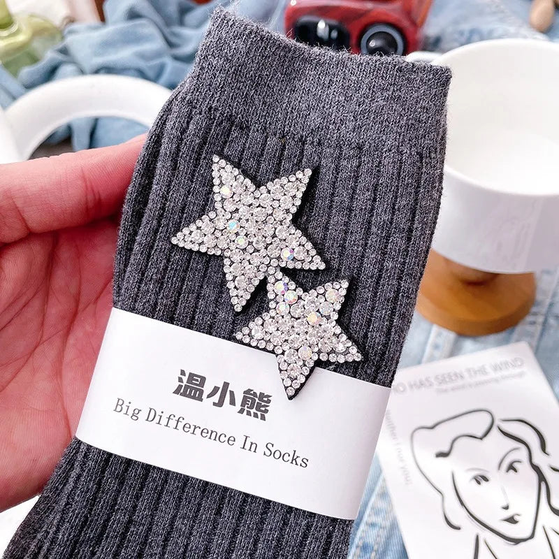 Fashionable Rhinestone Sparkling Women's Socks, Kawaii Star Diamond Sparkling Socks, Comfortable And Breathable Christmas Socks Peaceful Pleasures Health and Wellness GRAY One Size