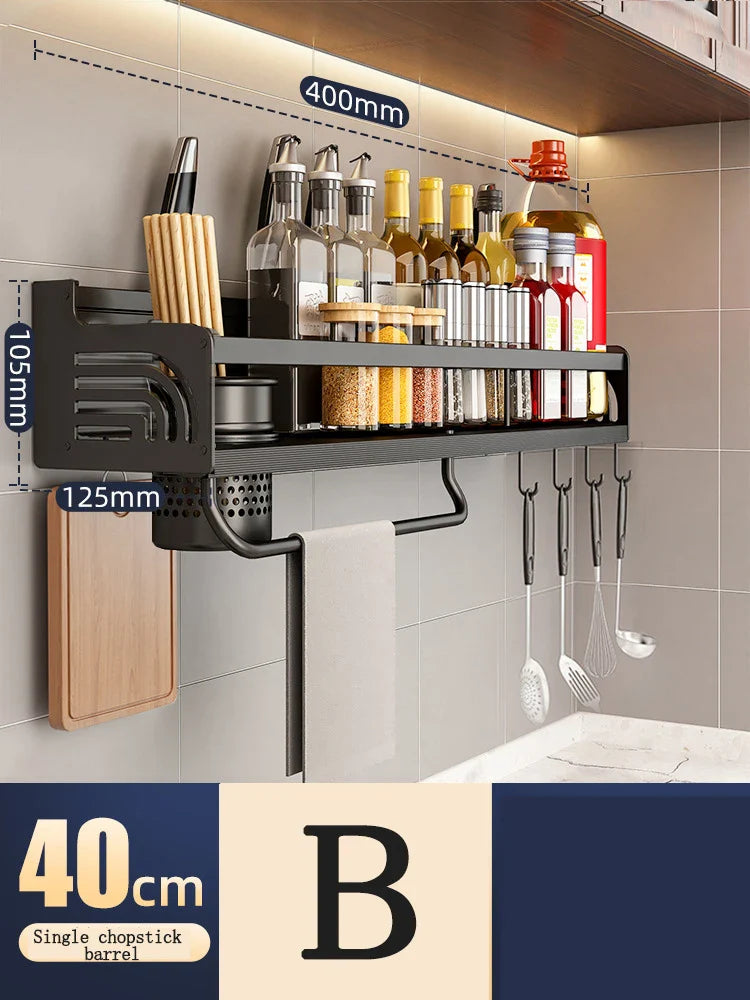 Wall-Mounted Kitchen Organizer Shelf – Spice & Utensil Rack