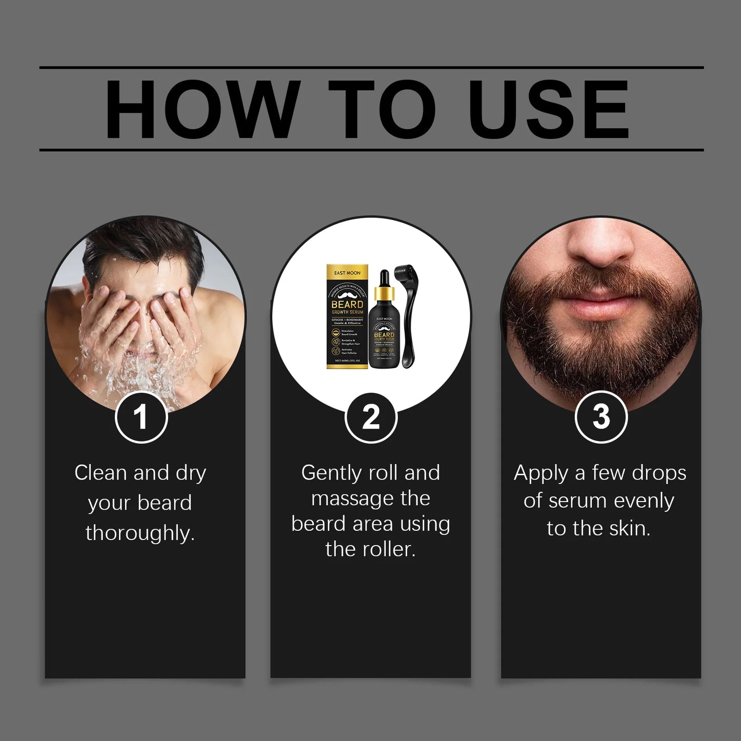 East Moon Beard Growth Serum Set | Thicker, Softer Beard Care