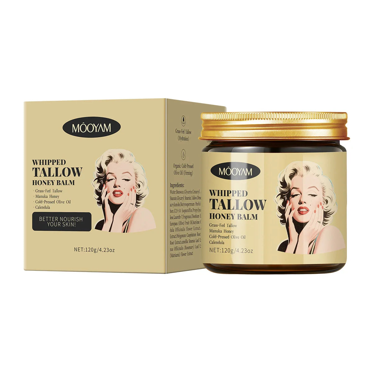 120g Whipped Beef Tallow And Honey Balm Beef Tallow Face Moisturizer Face & Body Skin Care Grass Fed Grass Finished Face Cream Peaceful Pleasures Health and Wellness 1 PC